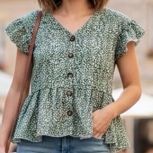 💙 Shein Peplum Button Down Paisley Blouse